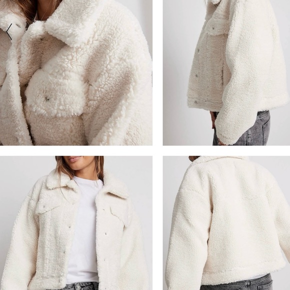 NA-KD BONDED TEDDY JACKET IN OFF WHITE, SOFT WARM AND COZY - Picture 4 of 16
